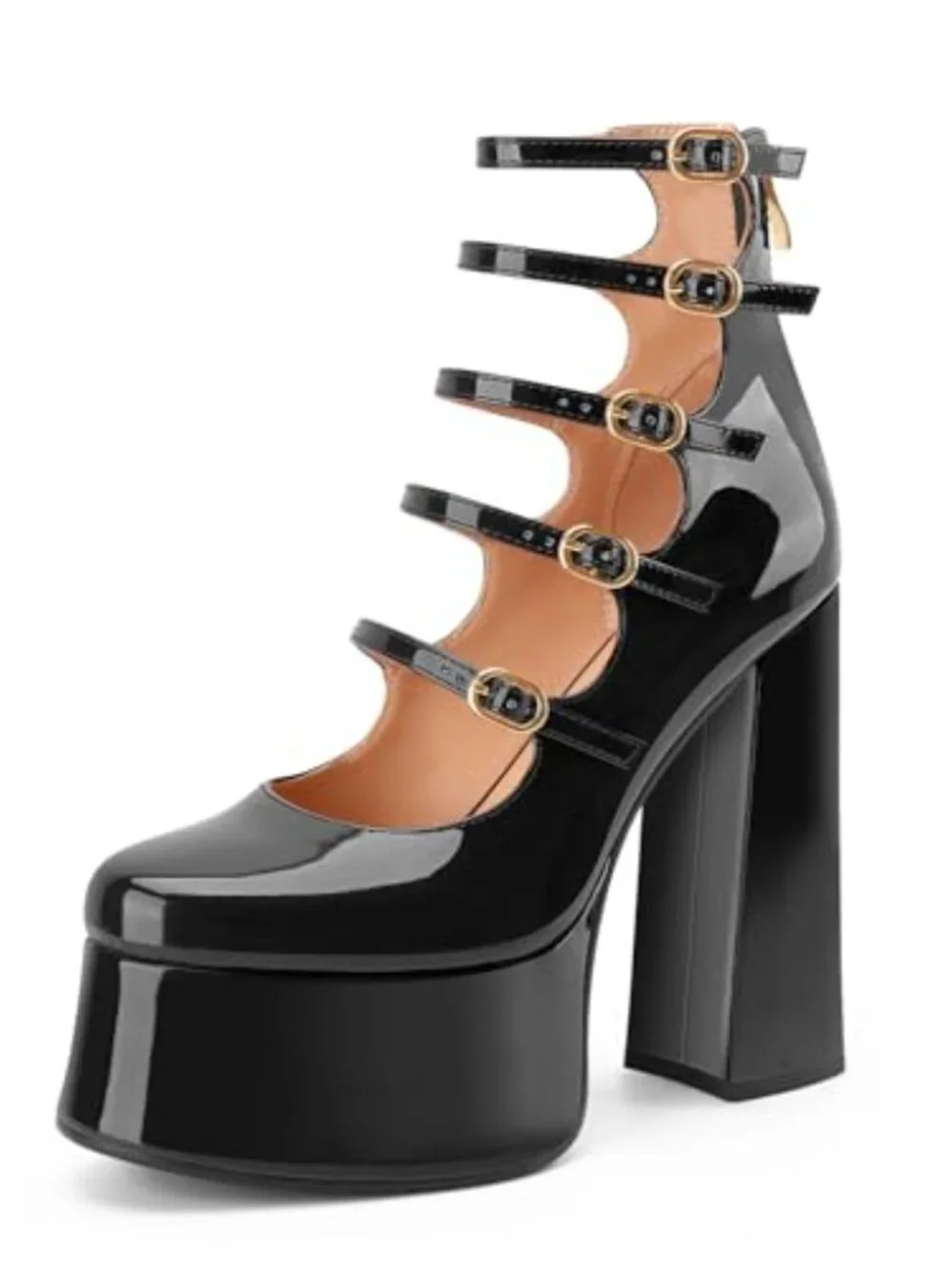 Platform Ankle Boots Chunky Heel Mary Jane Block Heel Faux Leather Buckle